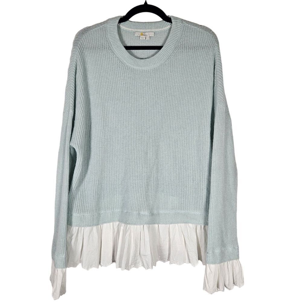Boden 12 Teal Alpaca Wool‎ Catherine Woven Fluffy Sweater Knit Mixed Media Trim